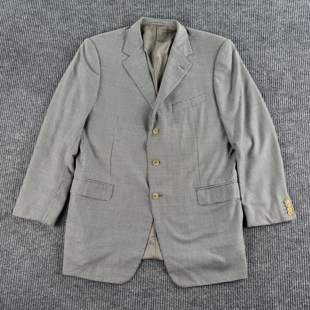 Ermenegildo Zegna Suit Jacket Gray 46L Wool Beige Black Houndstooth Su Misura